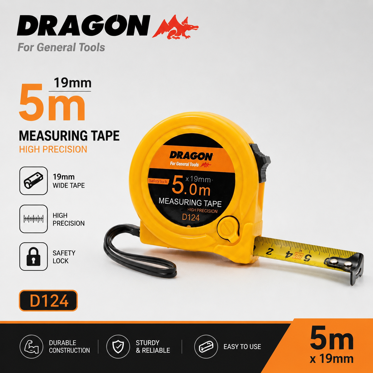 فووتەی پێوانە ٥ مەتر DRAGON D124 / متر قياس 5 متر DRAGON D124 / Dragon / D124 · فووتەی · پێوانە · مەتر · dragon · d124 · متر · قياس — وێنە 2